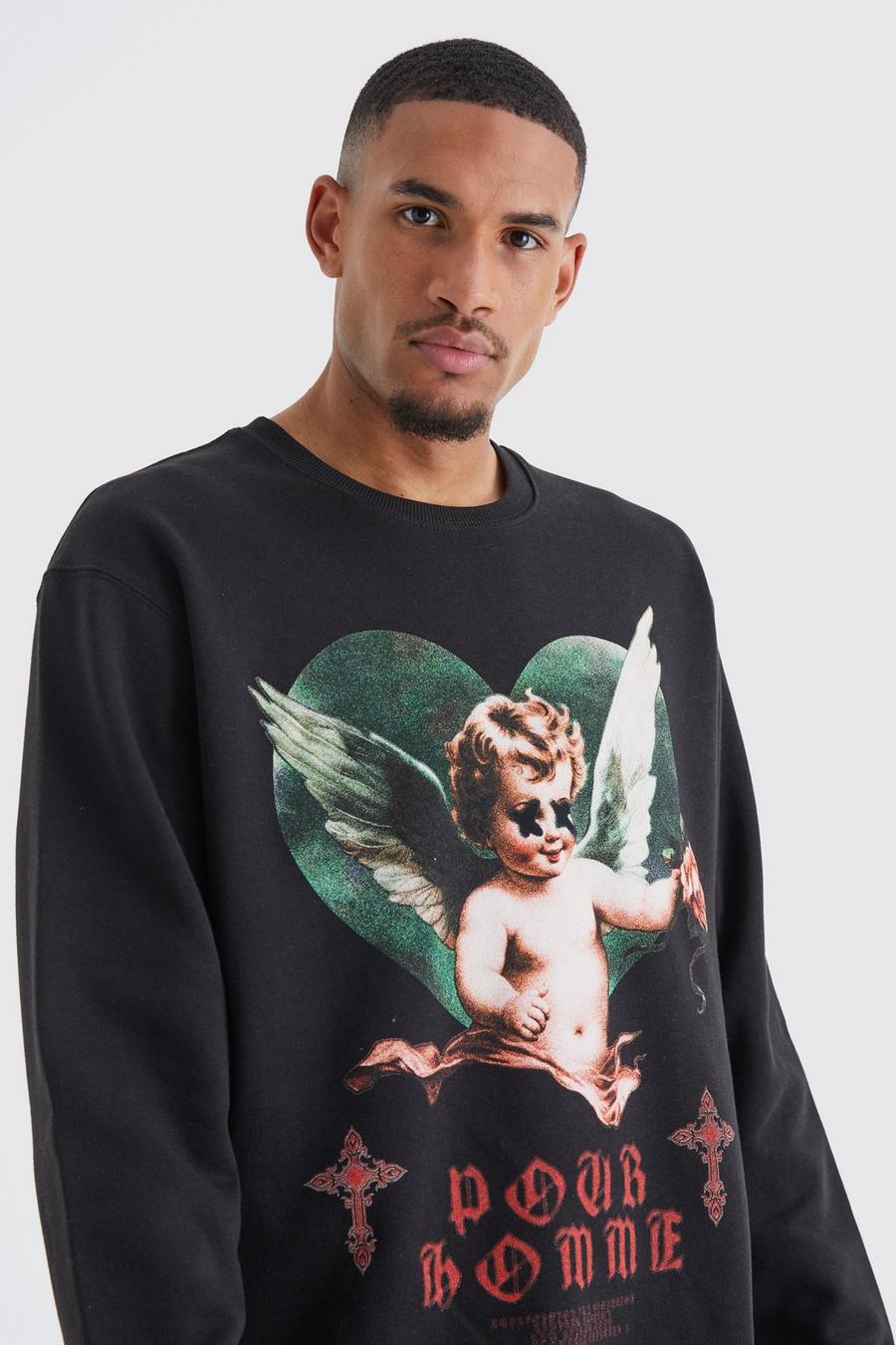 Black Tall Oversize sweatshirt med grafiskt tryck image number 1