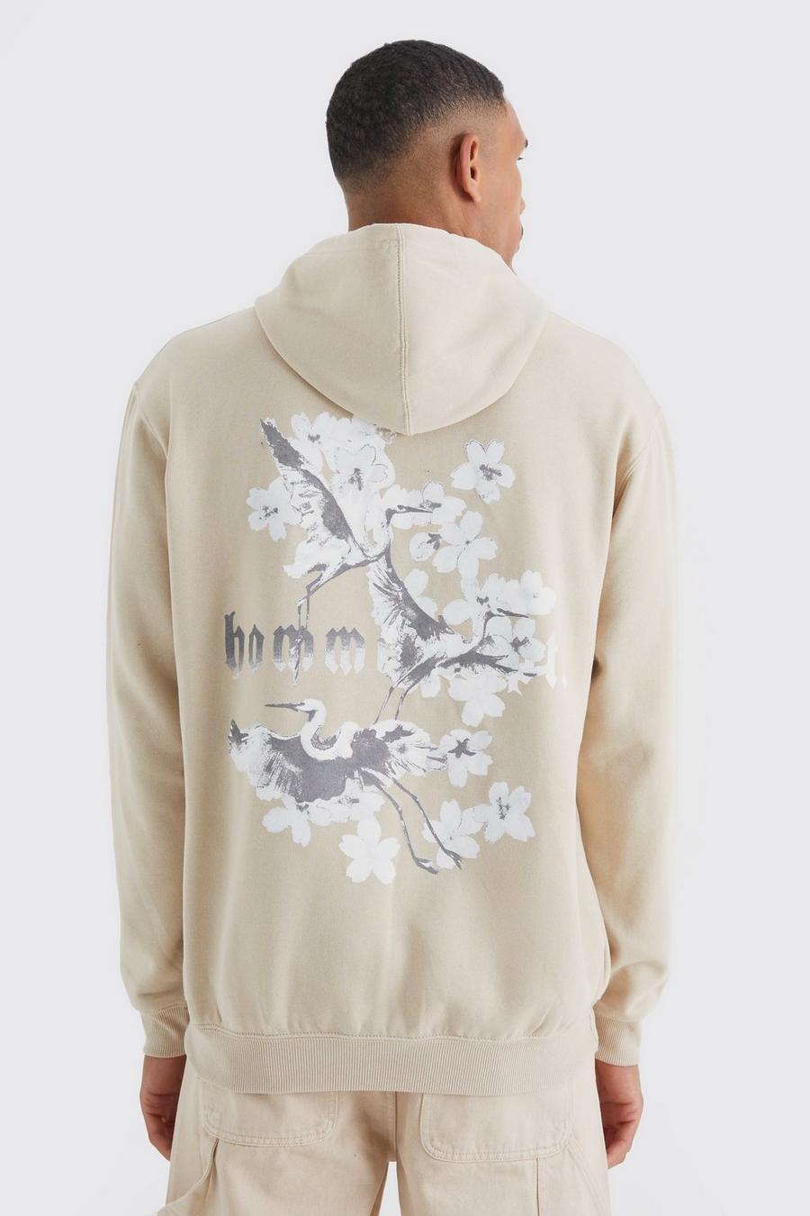 Sand Tall Oversized Homme Blossom Graphic Hoodie image number 1