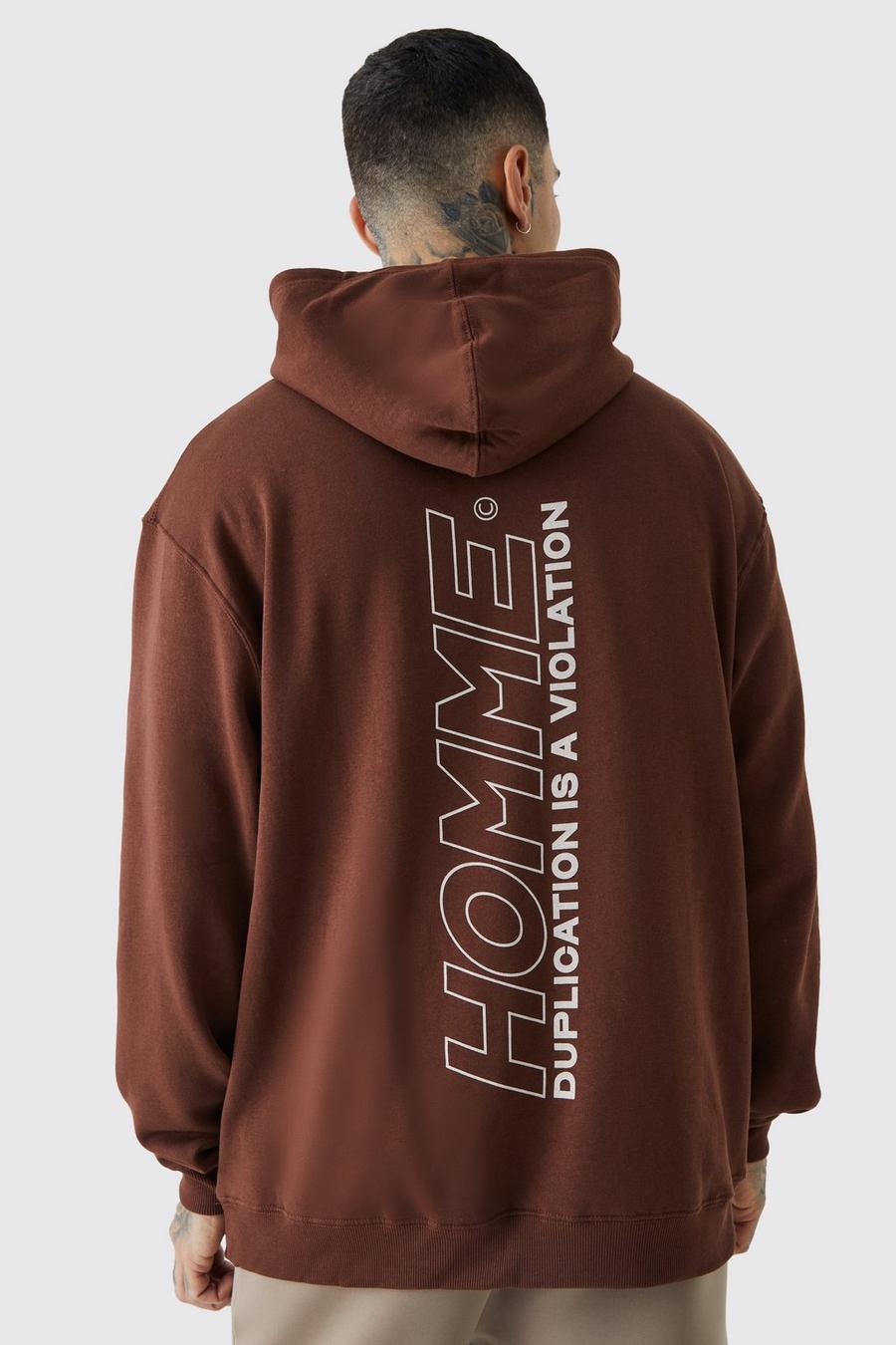 Chocolate brown Tall Oversized Homme Back Print Graphic Hoodie