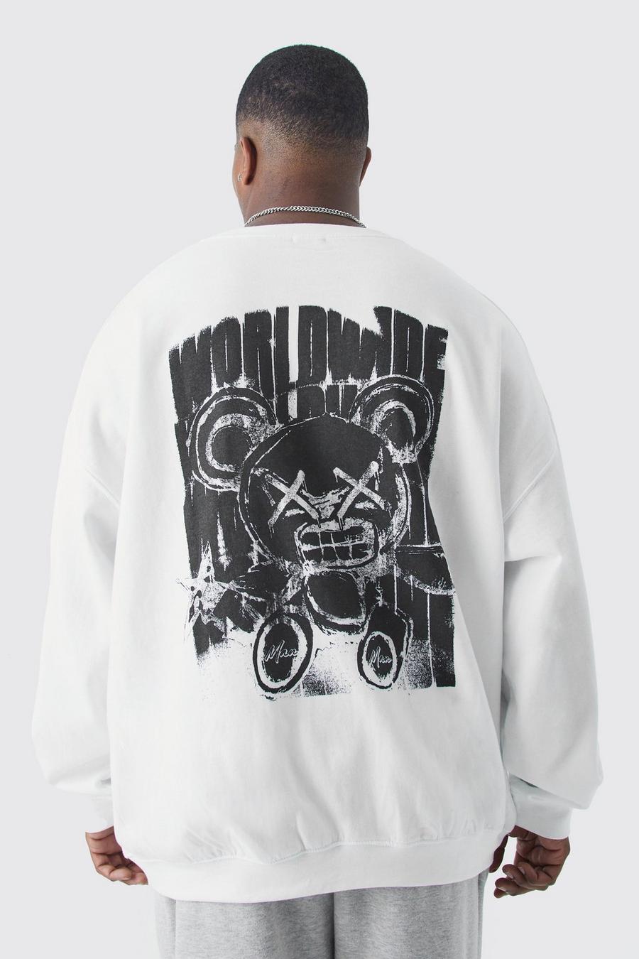 White Plus Oversized Teddy Graphic Sweatshirt image number 1