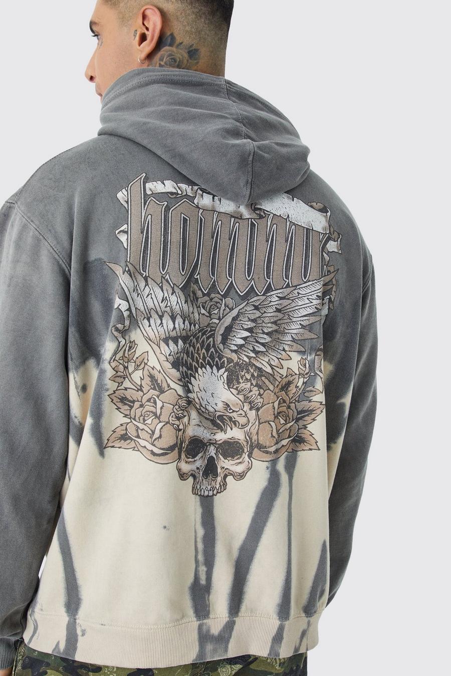 Sand Tall Oversized Bleached Overdye Graphic Hoodie