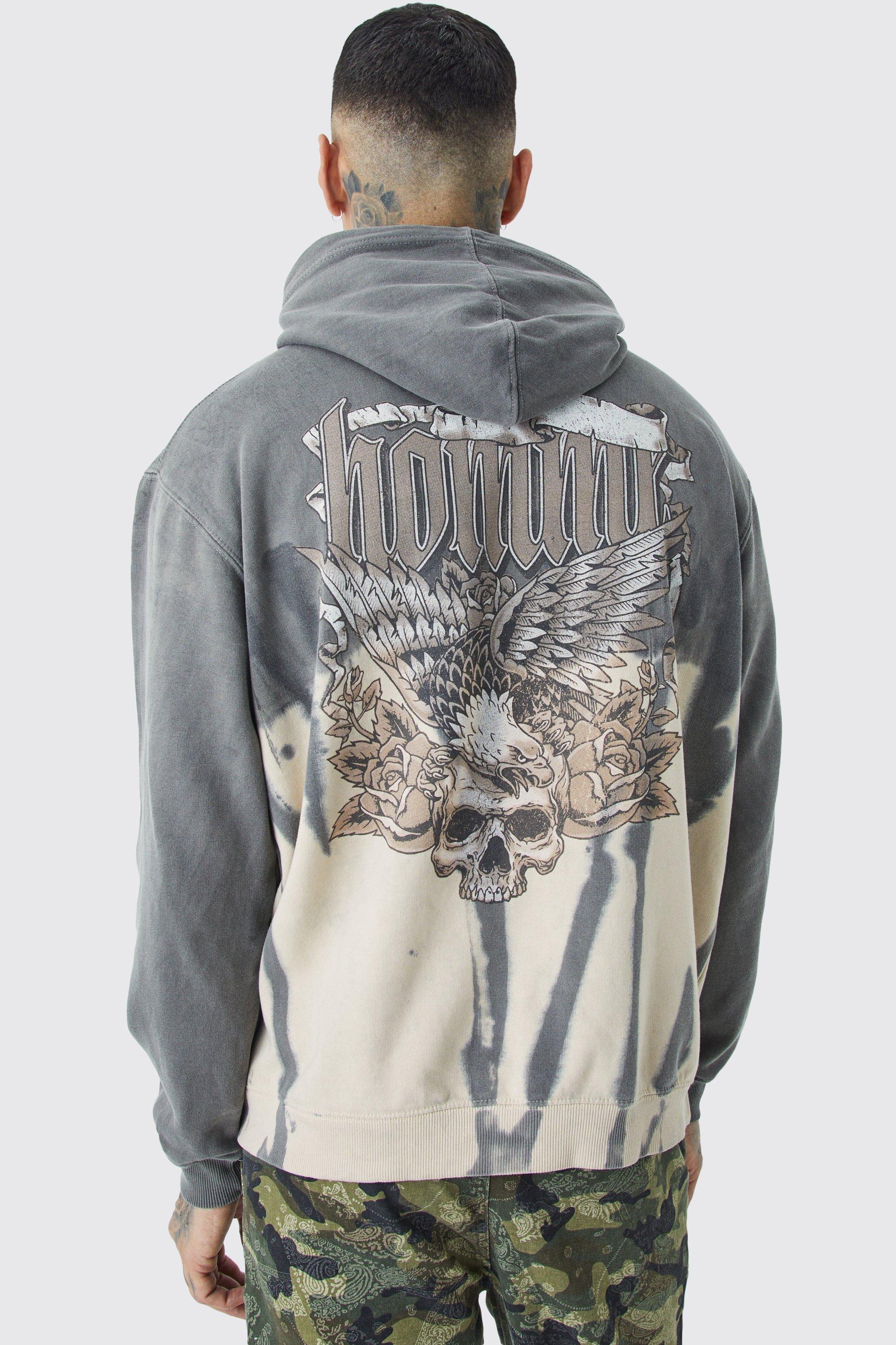 Tall Oversized Bleached Overdye Graphic Hoodie