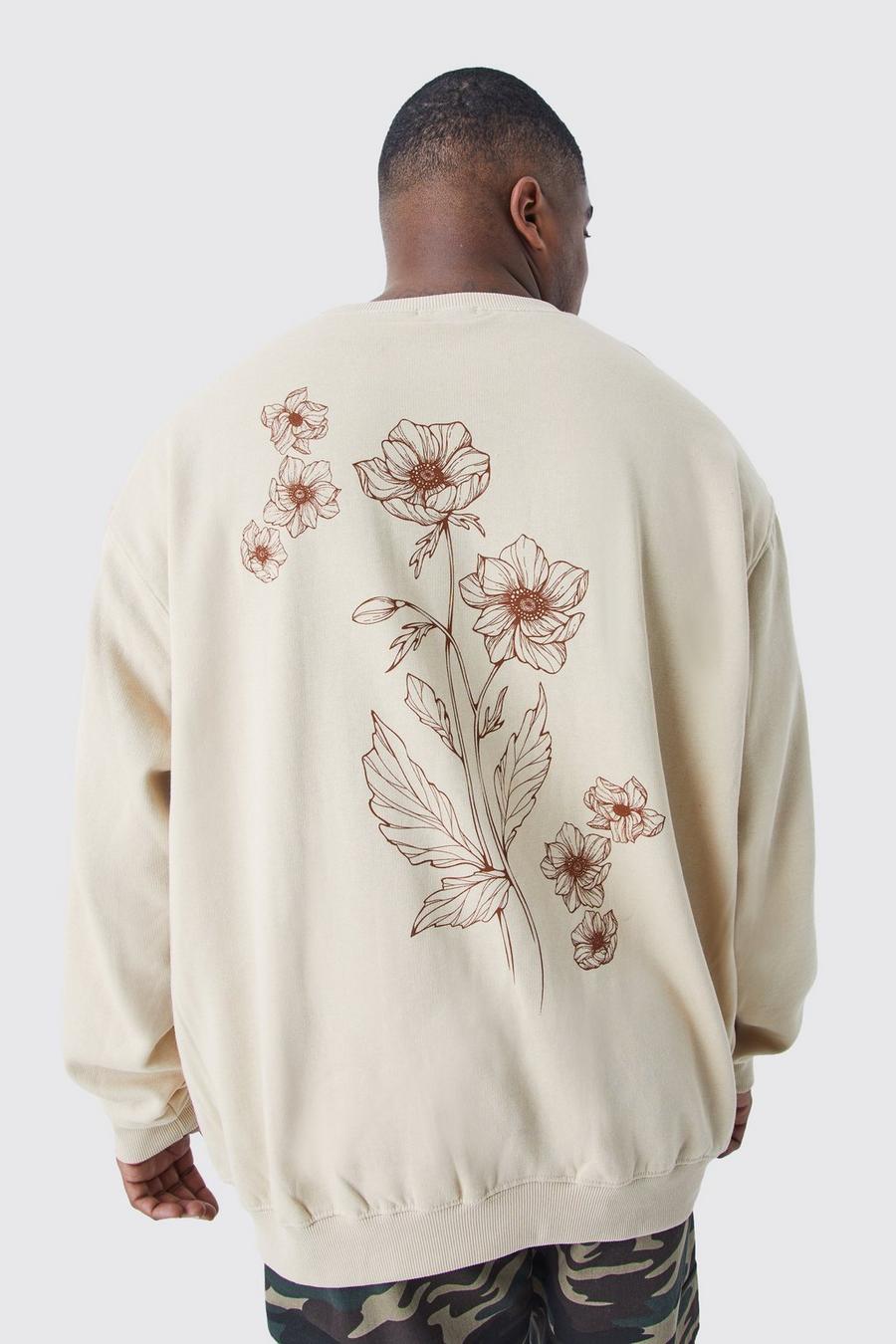 Plus Sweatshirt mit Blumen-Print, Sand image number 1