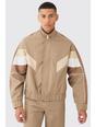 Taupe Colour Block Relaxed Fit Tailored Track Jacket