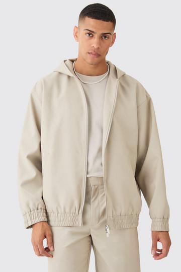 Stone Beige Oversized Hooded Smart Bomber Jacket