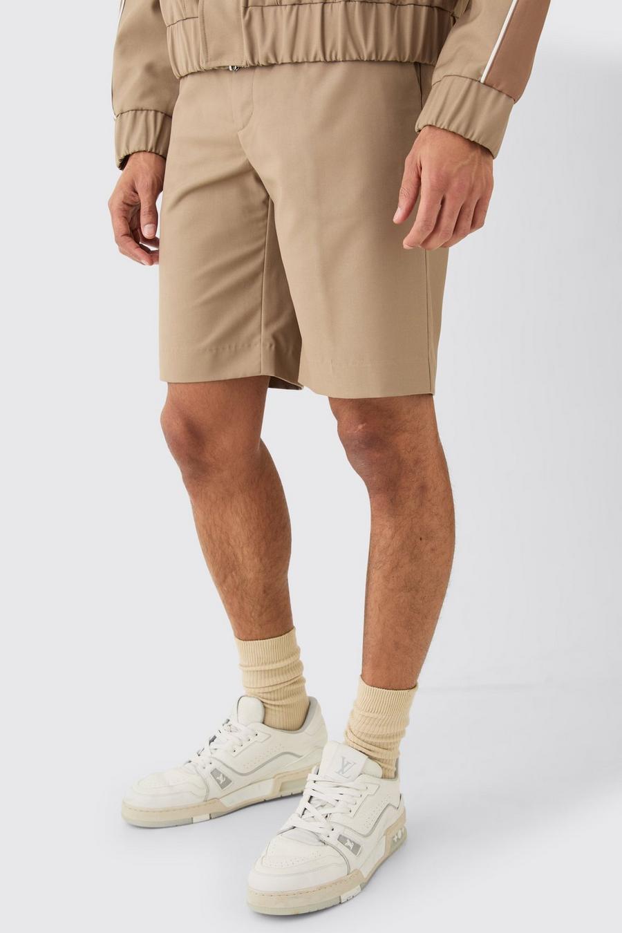 Taupe Relaxed Fit Tailored Shorts image number 1