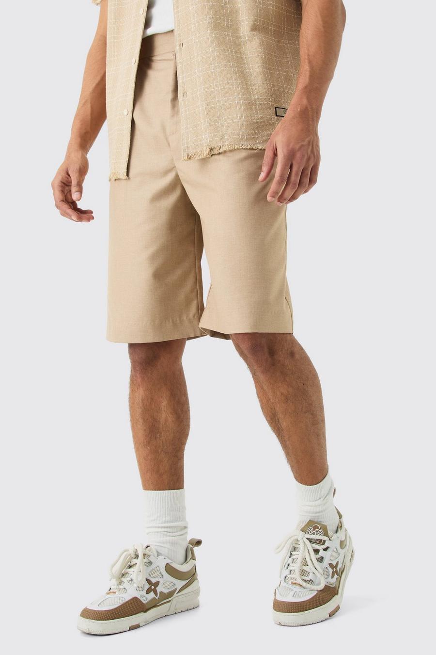 Oatmeal Tailored Pleated Front Jorts image number 1