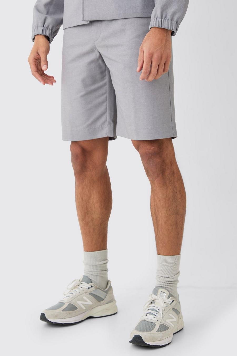 Grey Slim Fit Tailored Shorts image number 1