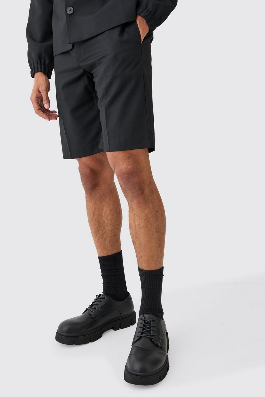 Black Slim Fit Tailored Shorts image number 1