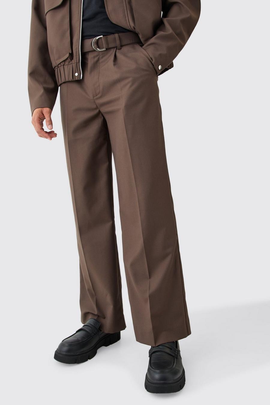 Pantaloni sartoriali a gamba ampia con cintura, Chocolate image number 1