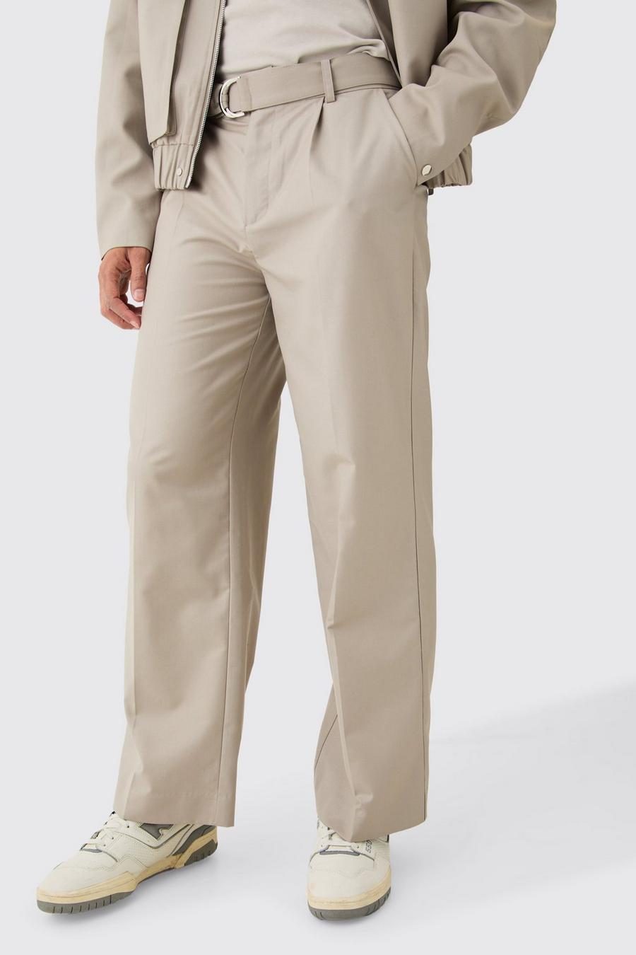 Pantalon large de costume à ceinture, Stone beige