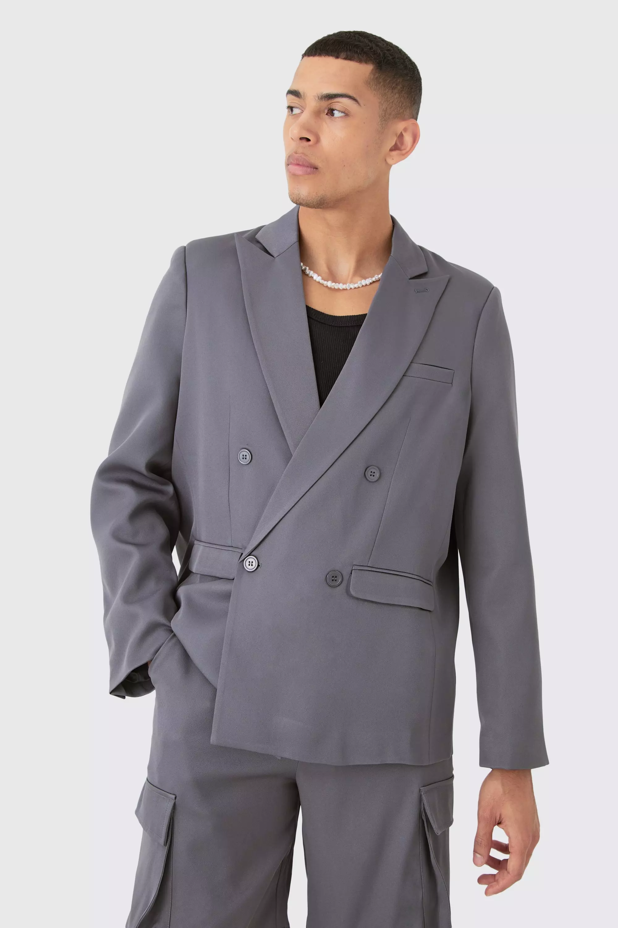 Charcoal Mix & Match Oversized Double Breasted Blazer alternative image