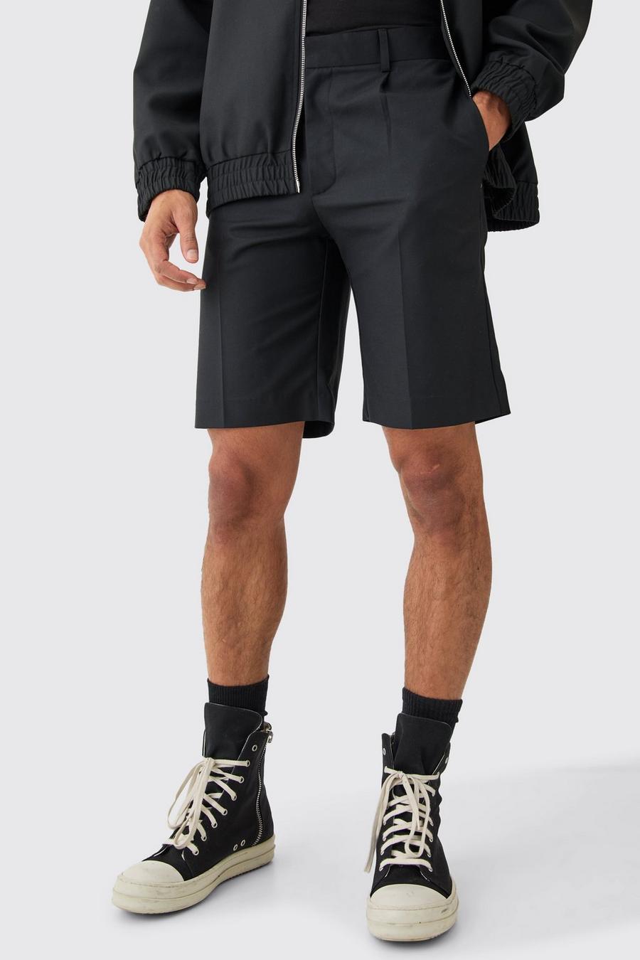 Black Relaxed Fit Tailored Shorts image number 1