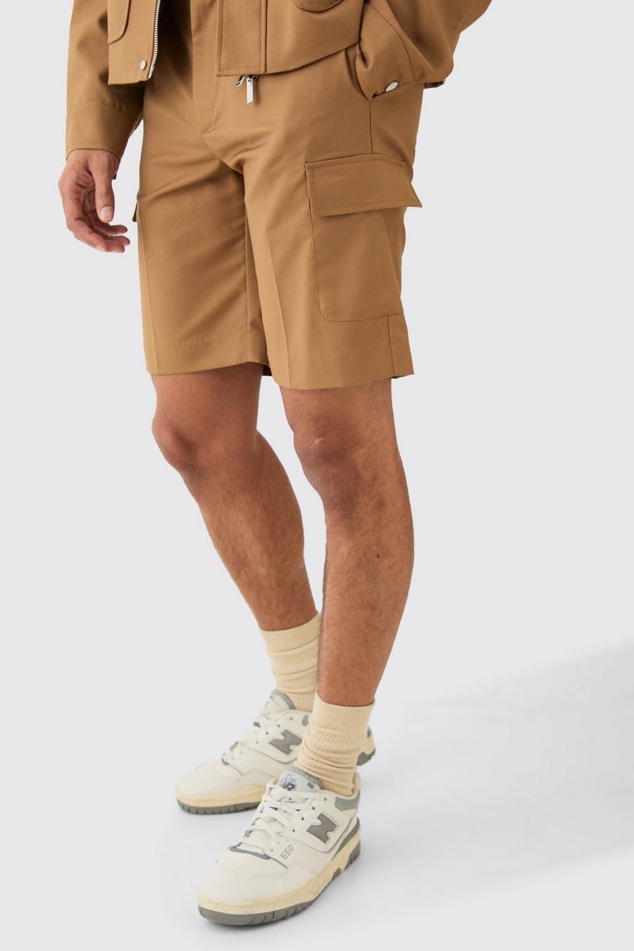 Mocha Relaxed Fit Tailored Cargo Shorts image number 1