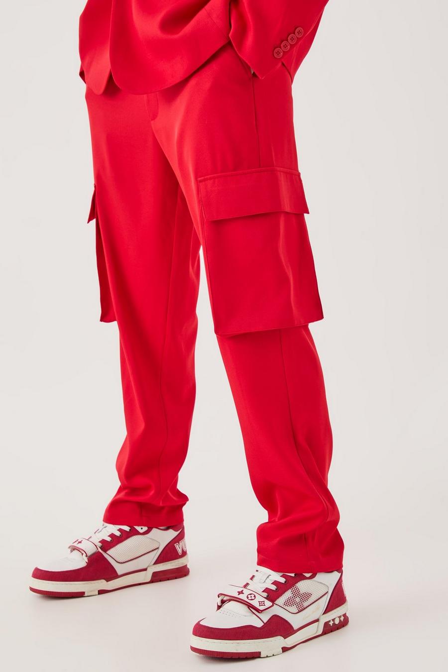 Red Mix & Match Tailored Cargo Trousers image number 1