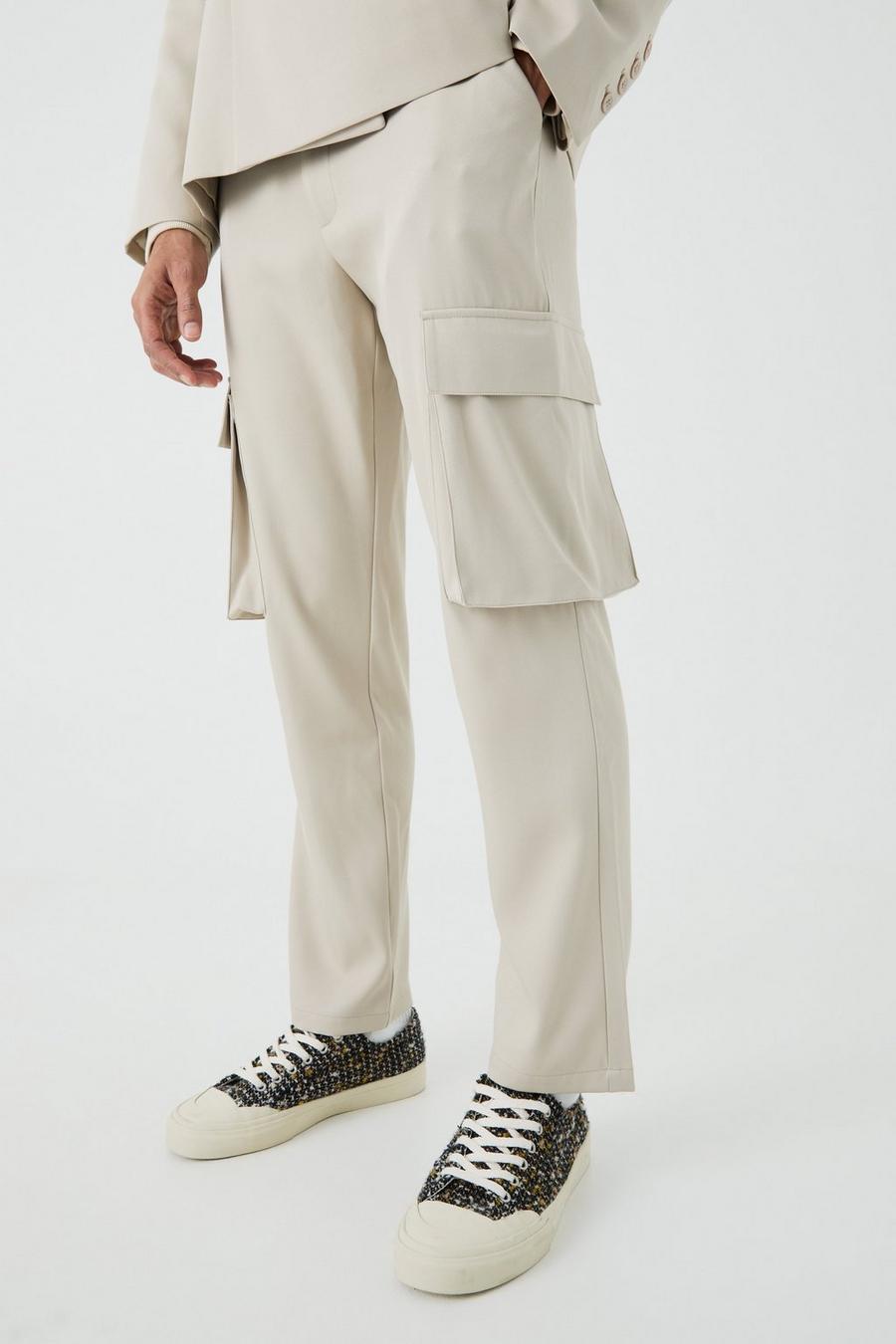 Stone Mix & Match Tailored Cargo Trousers image number 1