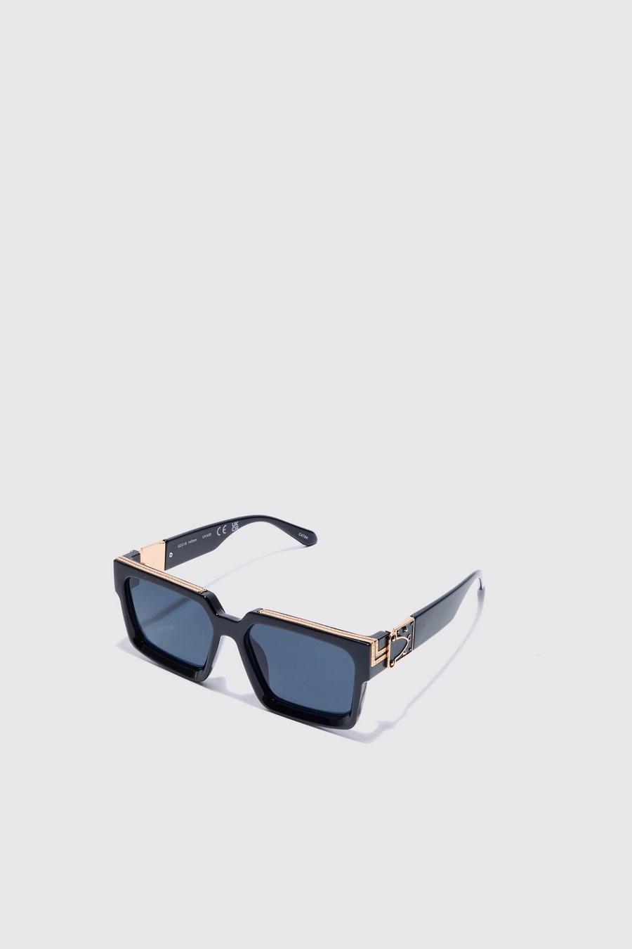 Black Plastic Temple Detail Sunglasses