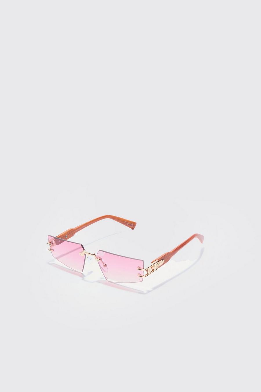 Rahmenlose Sonnenbrille mit Bügel-Detail, Pink