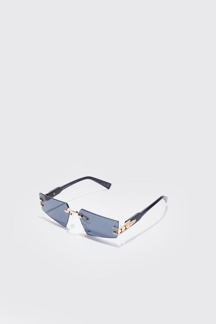 Rahmenlose Sonnenbrille mit Bügel-Detail, Black
