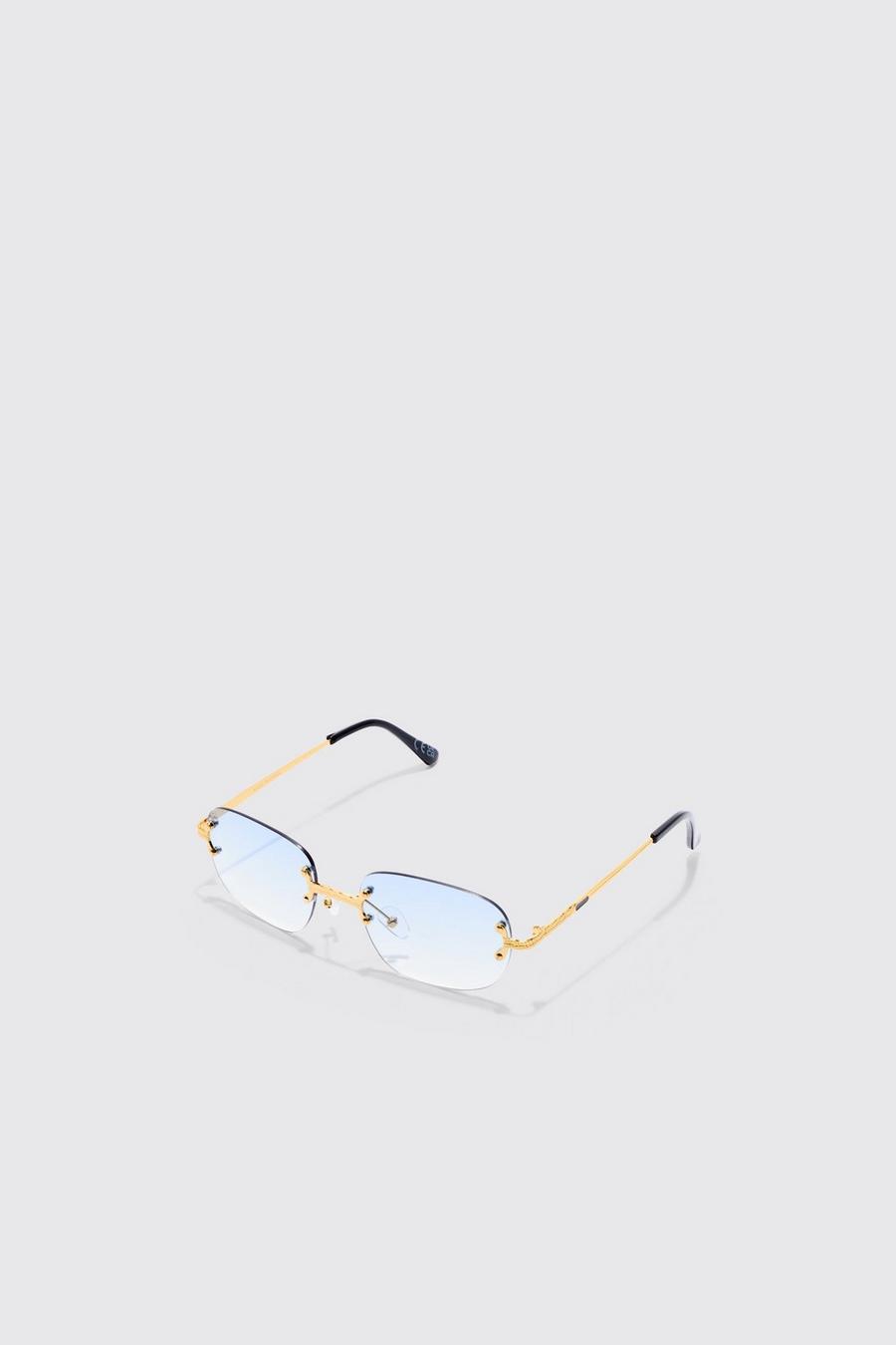 Rahmenlose Sonnenbrille mit Bügel-Detail, Blue