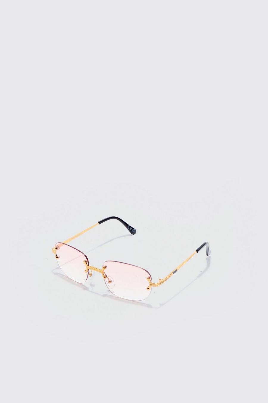 Rahmenlose Sonnenbrille mit Bügel-Detail, Pink