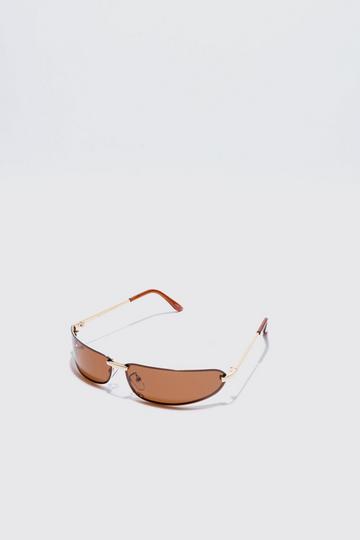 Wrap Lens Metal Sunglasses brown