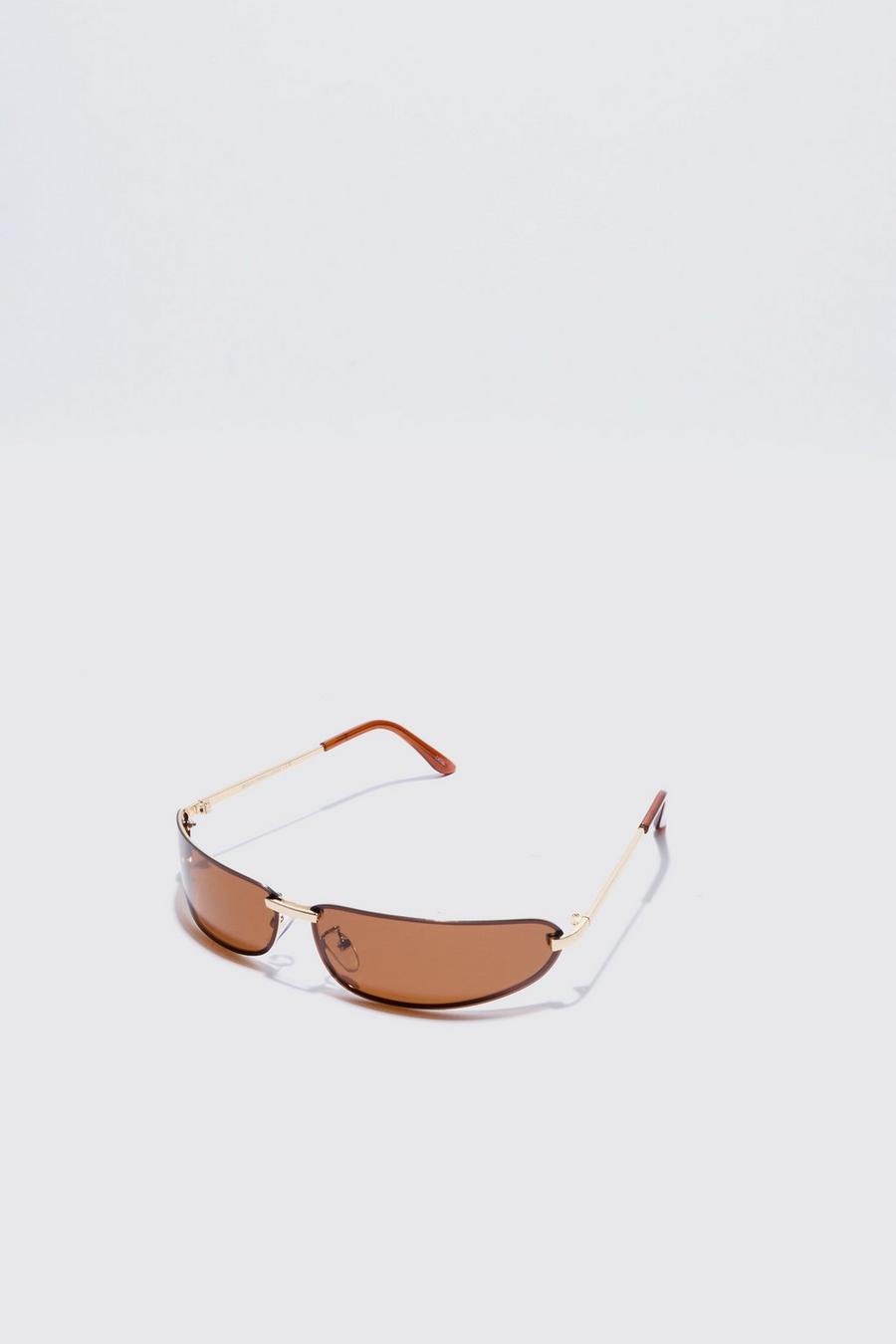 Brown Wrap Lens Metal Sunglasses image number 1