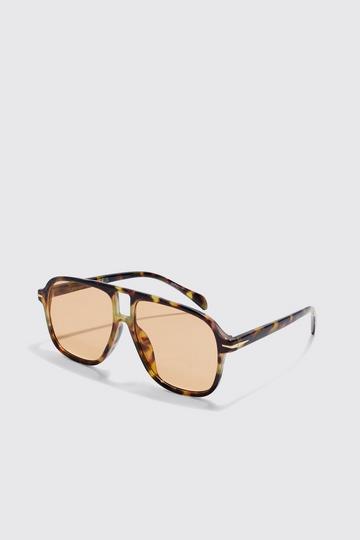Plastic Aviator Clear Lens Sunglasses brown