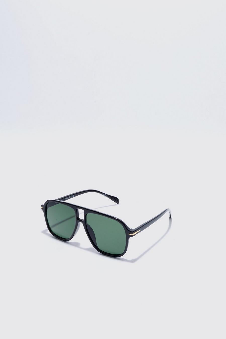 Black Plastic Aviator Sunglasses image number 1