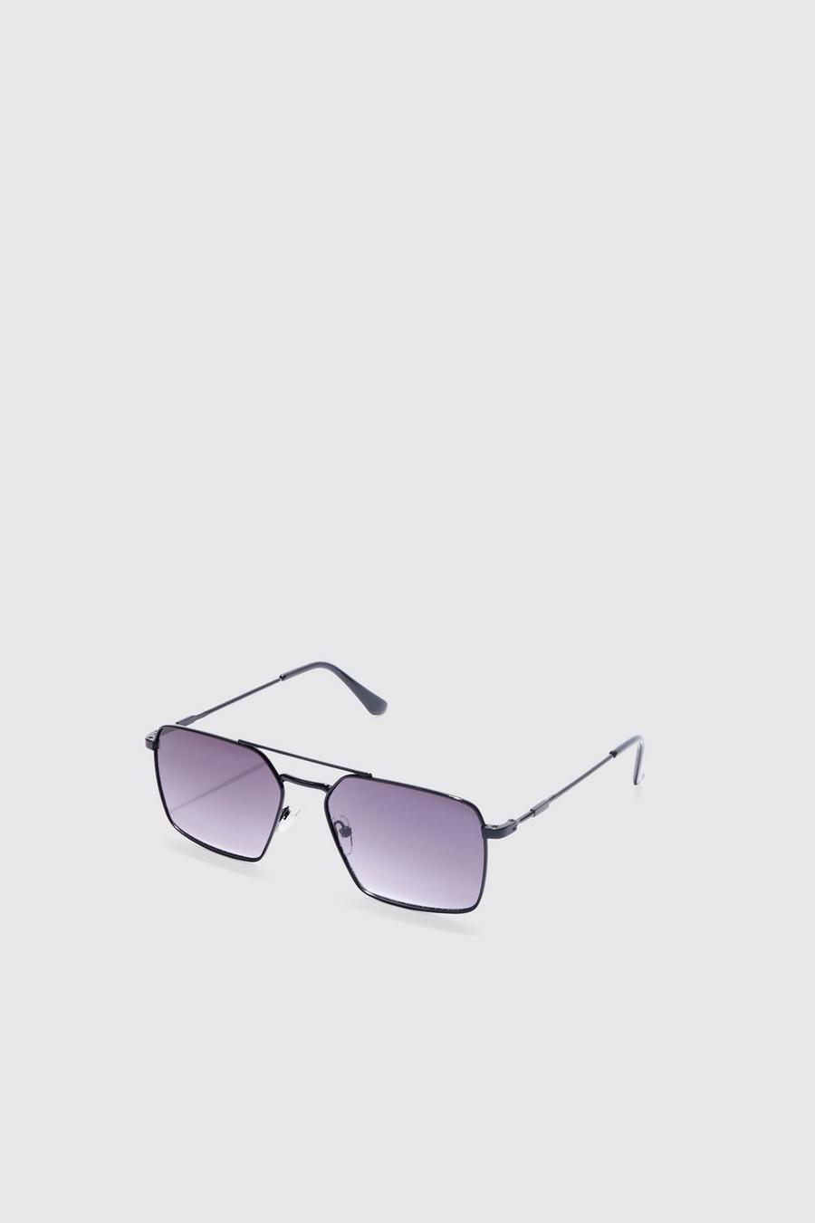 Black noir Square Aviator Sunglasses