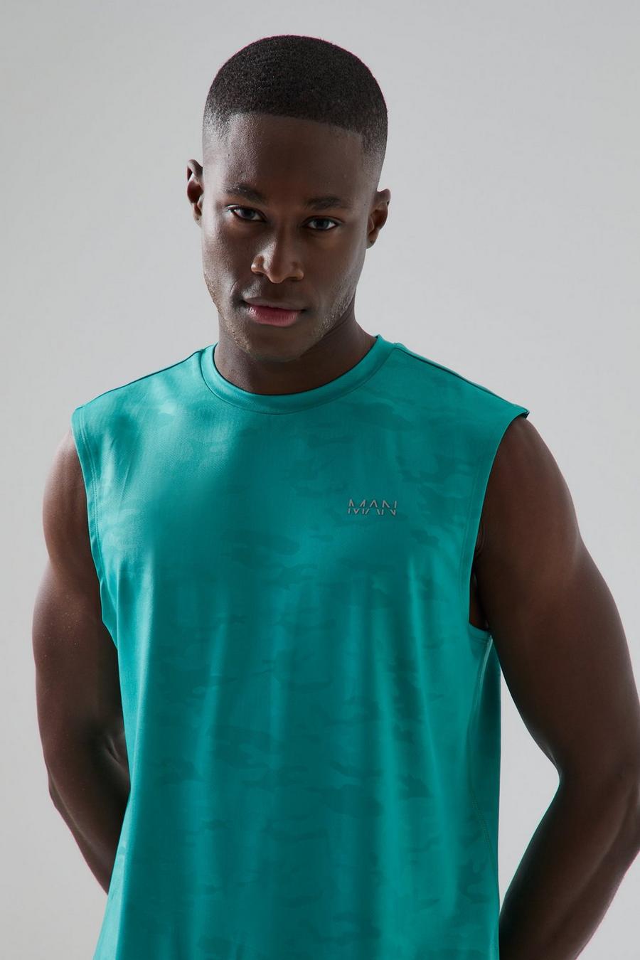 Man Active Camouflage Tanktop, Teal image number 1