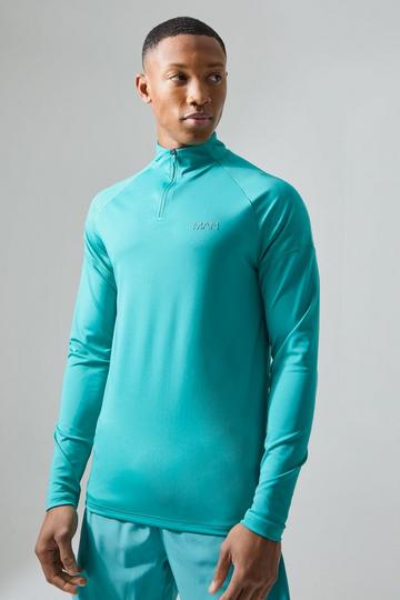 Man Active Camo Raglan 1/4 Zip teal