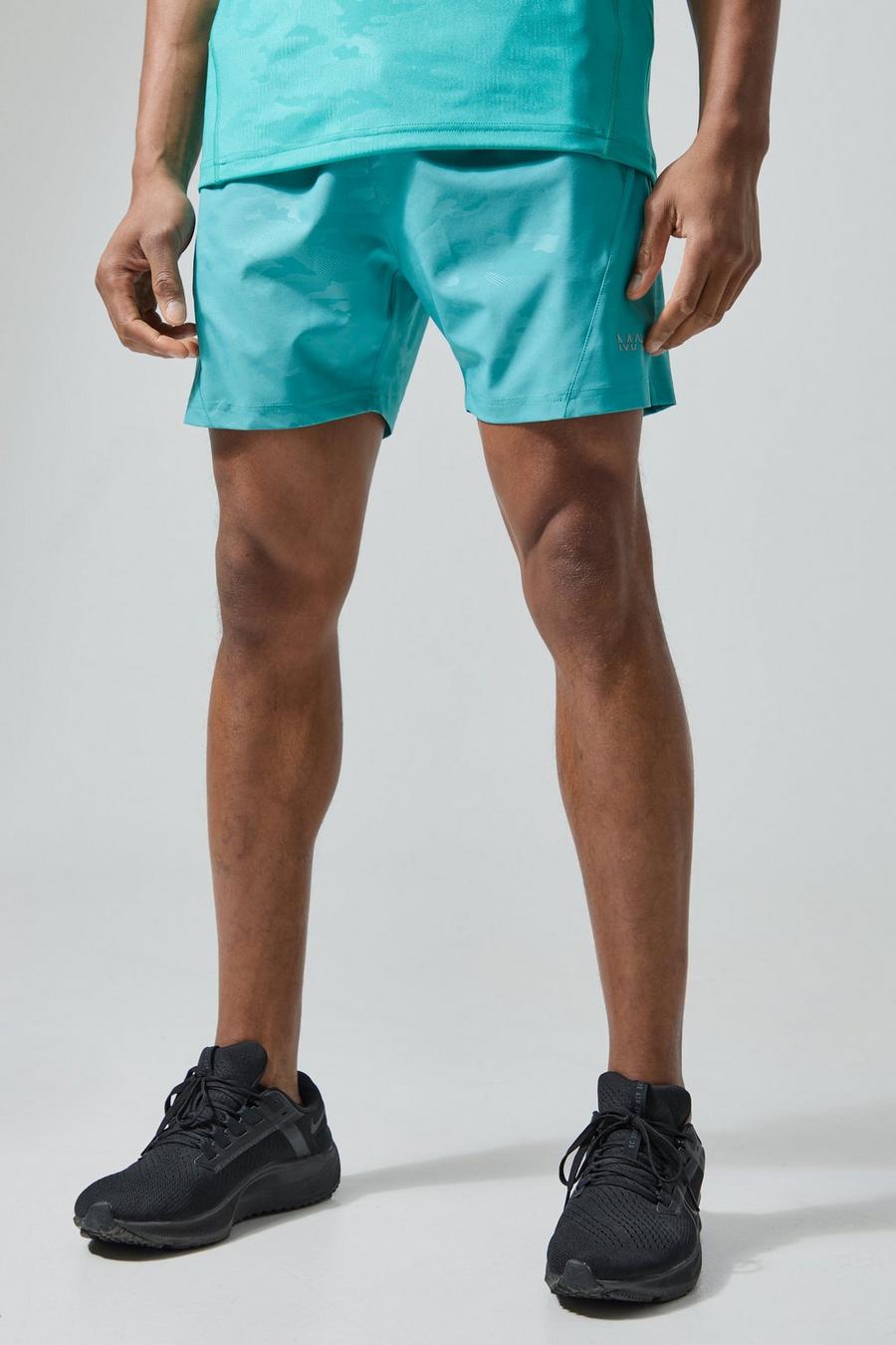 Man Active 5 Inch Camouflage Shorts, Teal image number 1