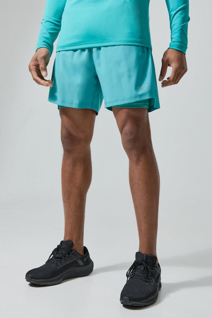 Man Active 2-in-1 Camouflage Shorts, Teal