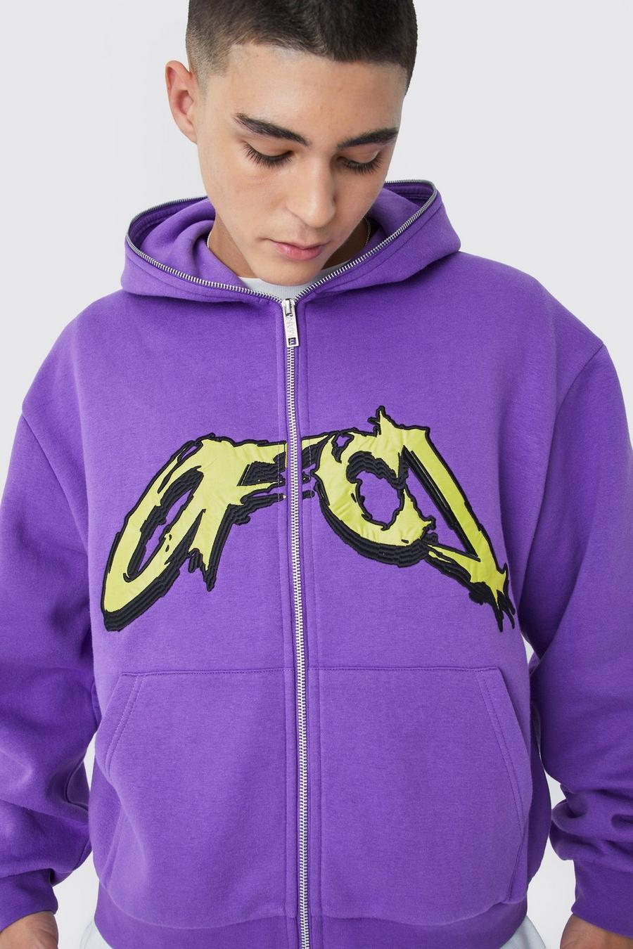 Purple Oversized Boxy Ofcl Zip Through Hoodie image number 1