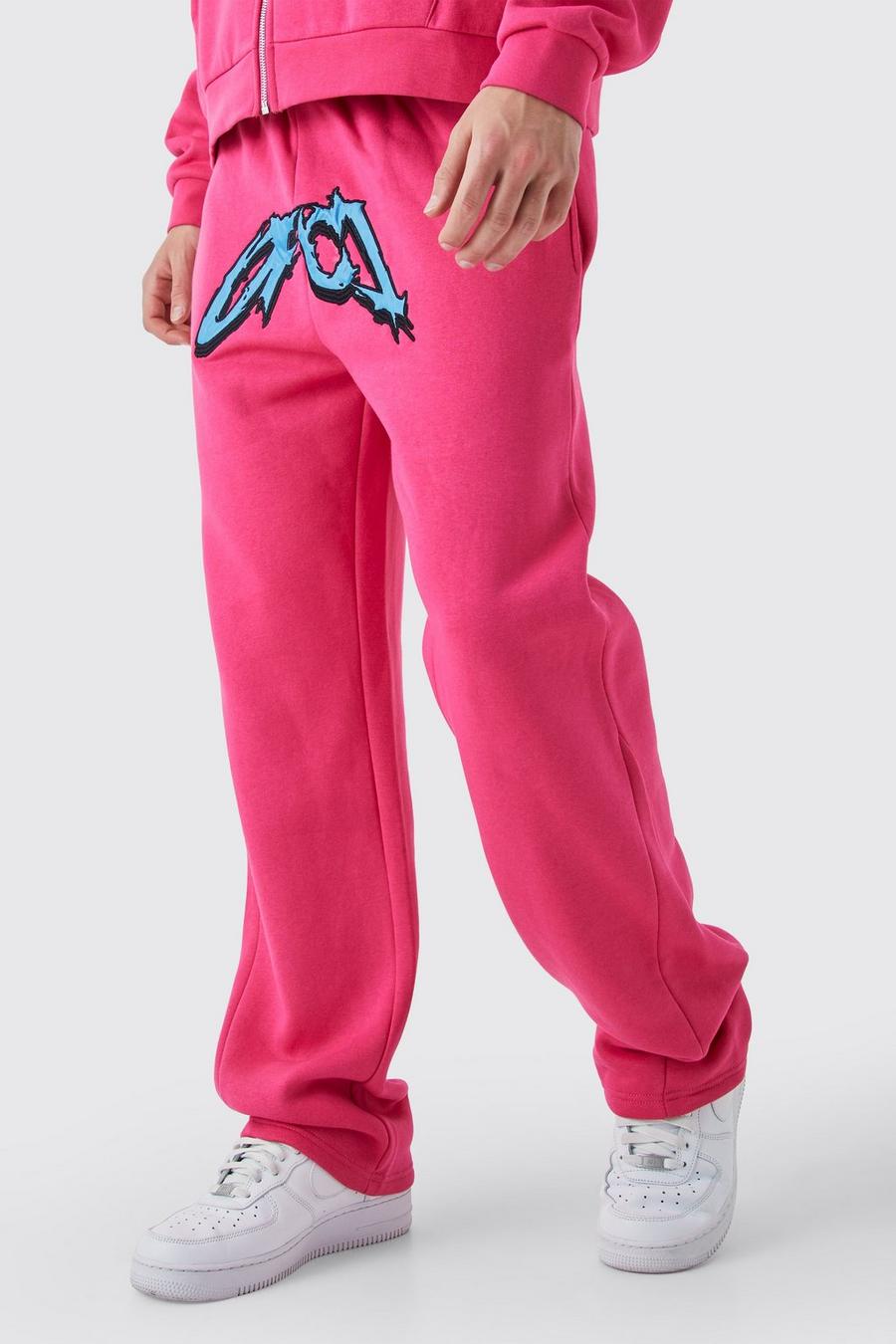 Pantalón deportivo holgado de raso Ofcl con refuerzos, Pink