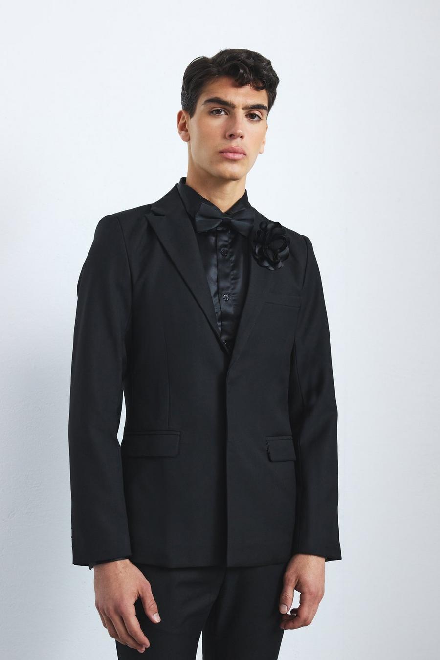 Veste de costume à col carré, Black image number 1