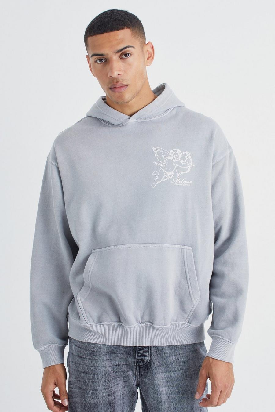 Light grey Oversized Angel Stencil Graphic Hoodie  image number 1