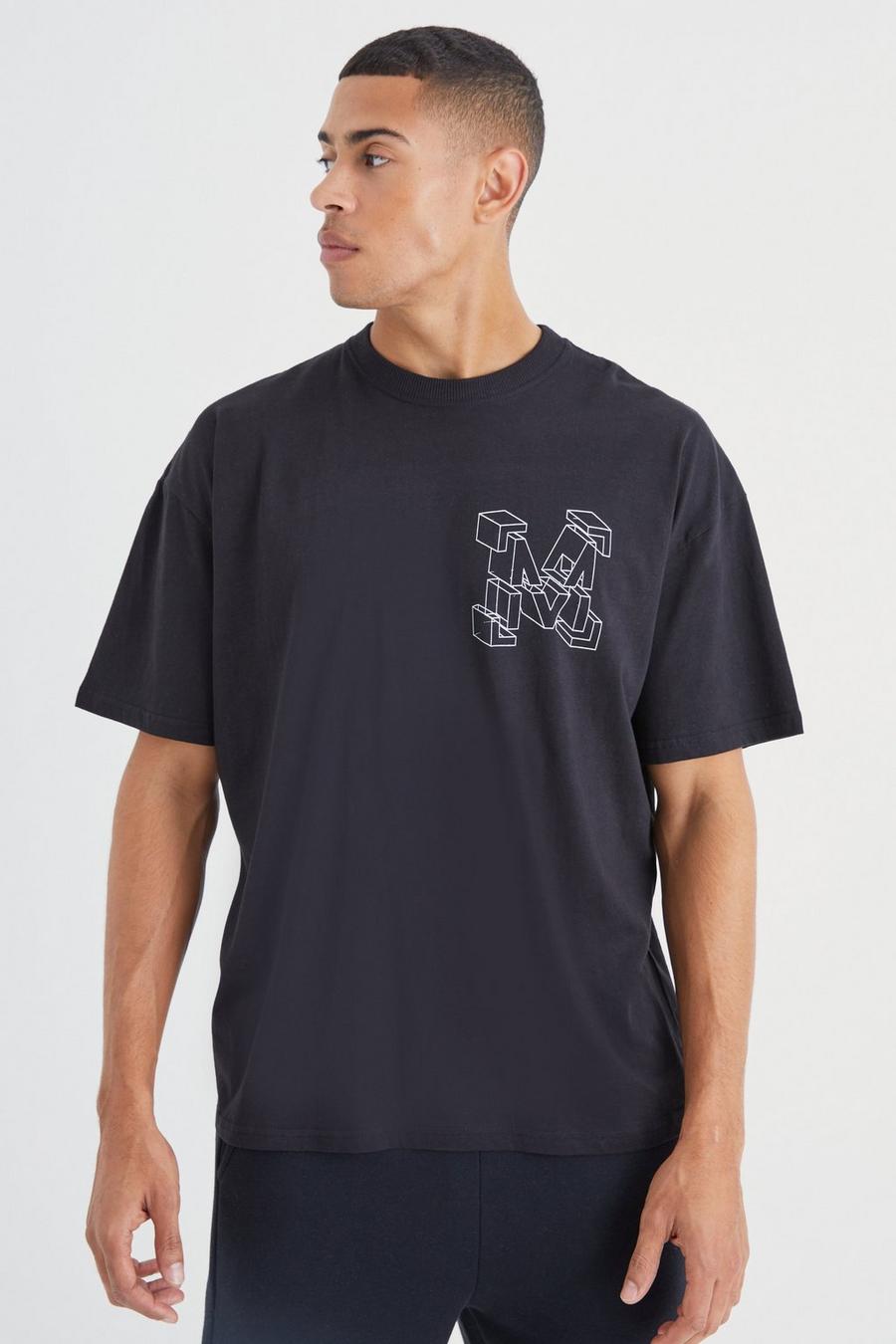 Camiseta oversize con estampado gráfico M, Black