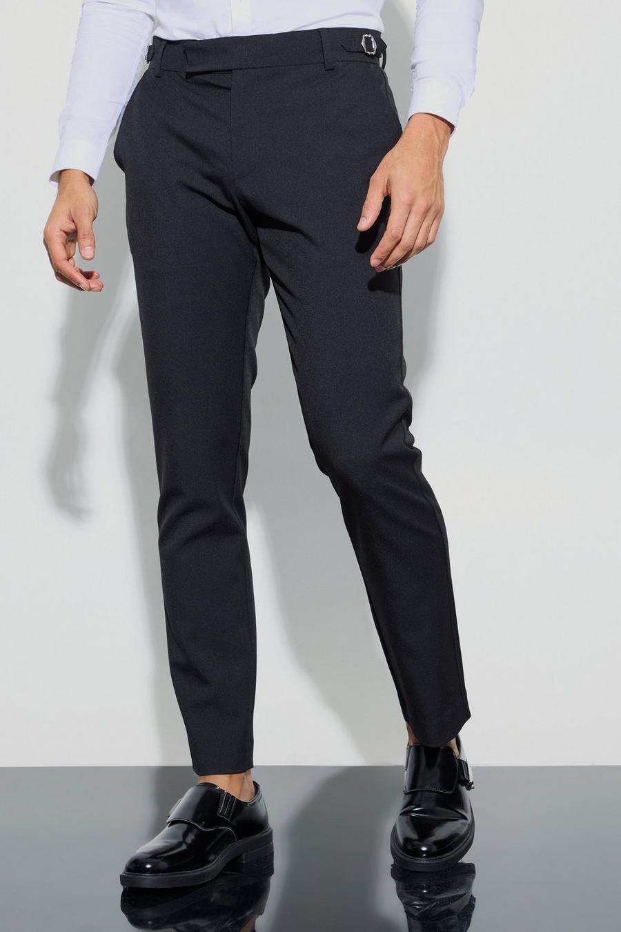 Pantalón entallado efecto lana con cintura ajustable, Black image number 1