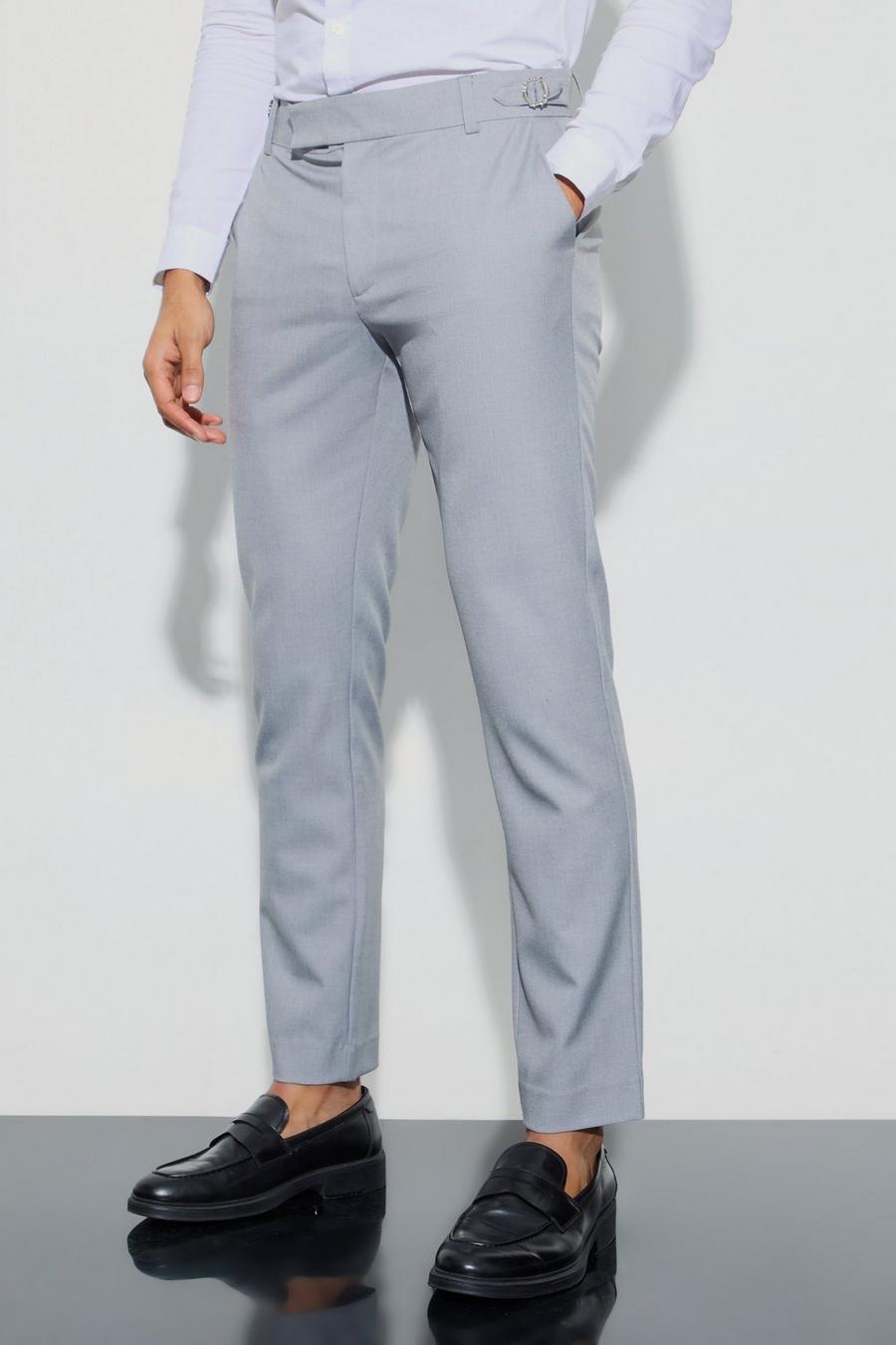 Pantalón entallado efecto lana con cintura ajustable, Grey