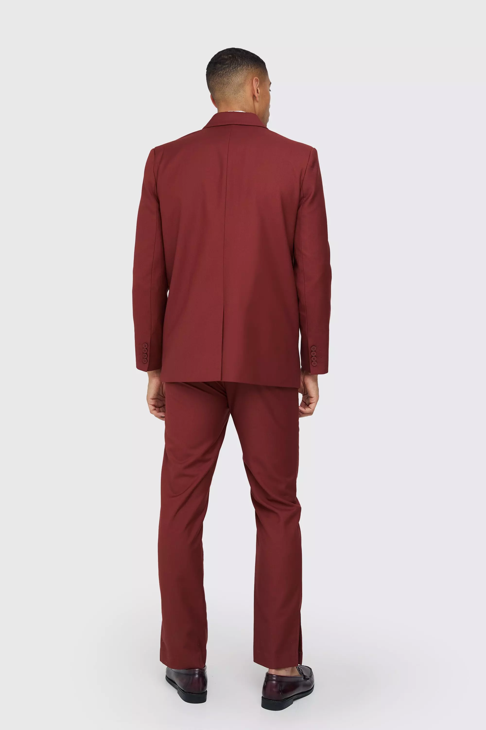 Burgundy Double Breasted Blazer صورة بديلة
