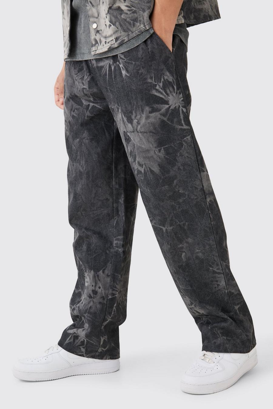 Jeans rilassati in tessuto elasticizzato in vita, Washed black