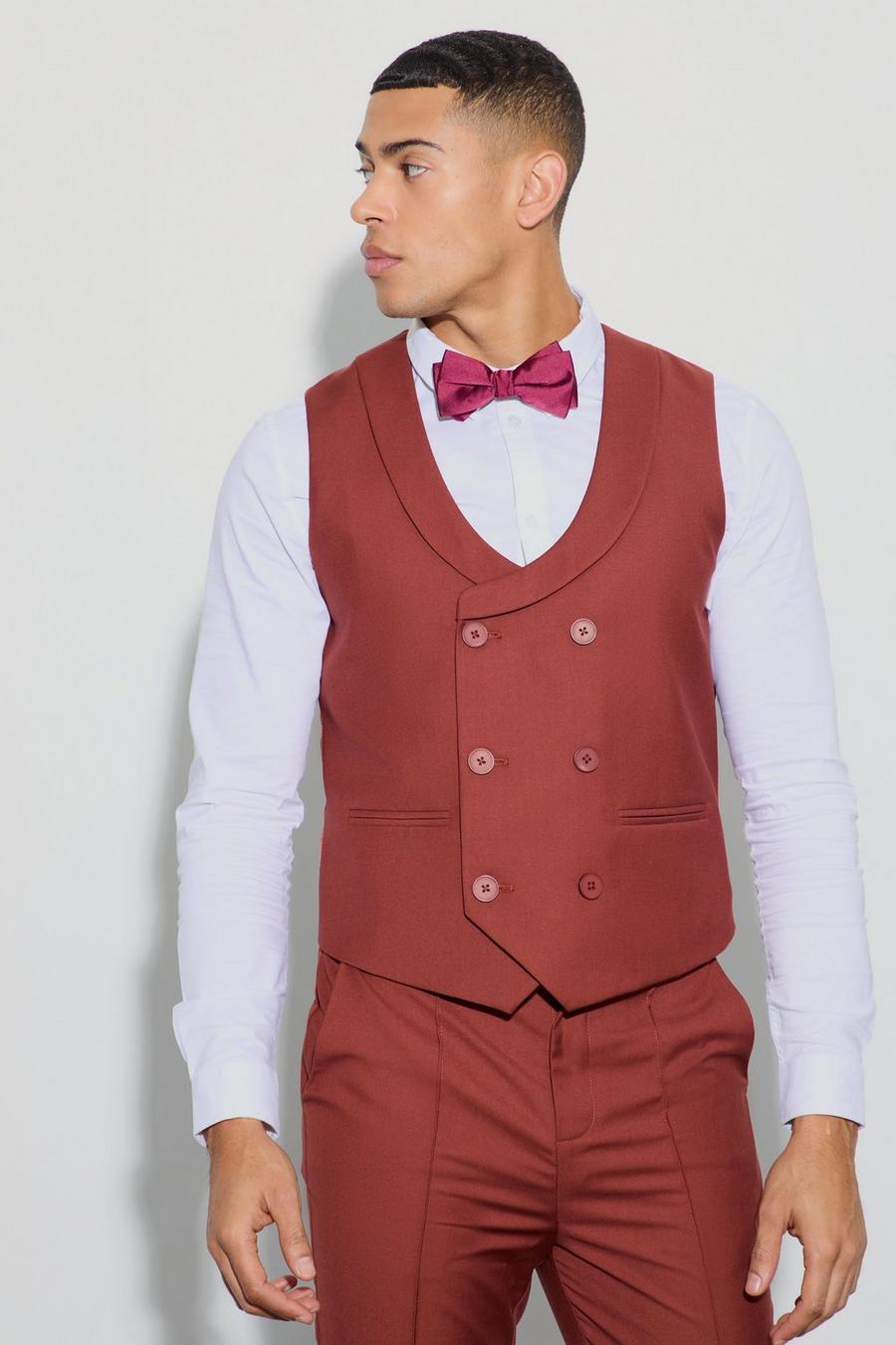Burgundy Double Breasted Waistcoat image number 1