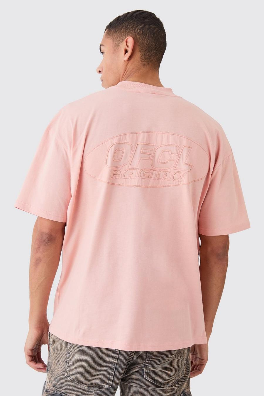 T-shirt oversize con applique a effetto grezzo, Peach