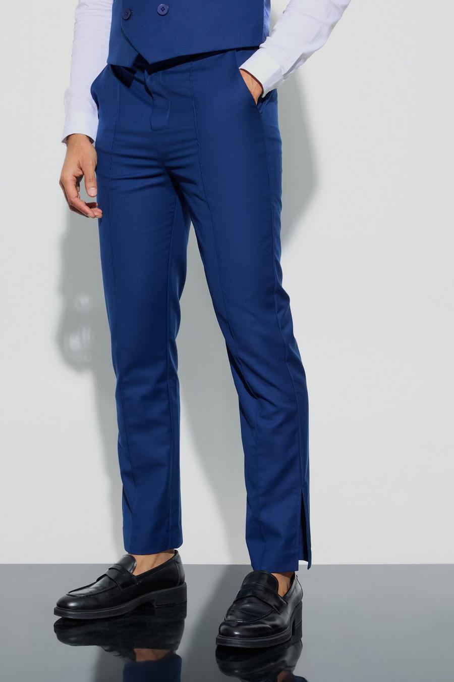 Navy Tailored Straight Fit Trousers image number 1