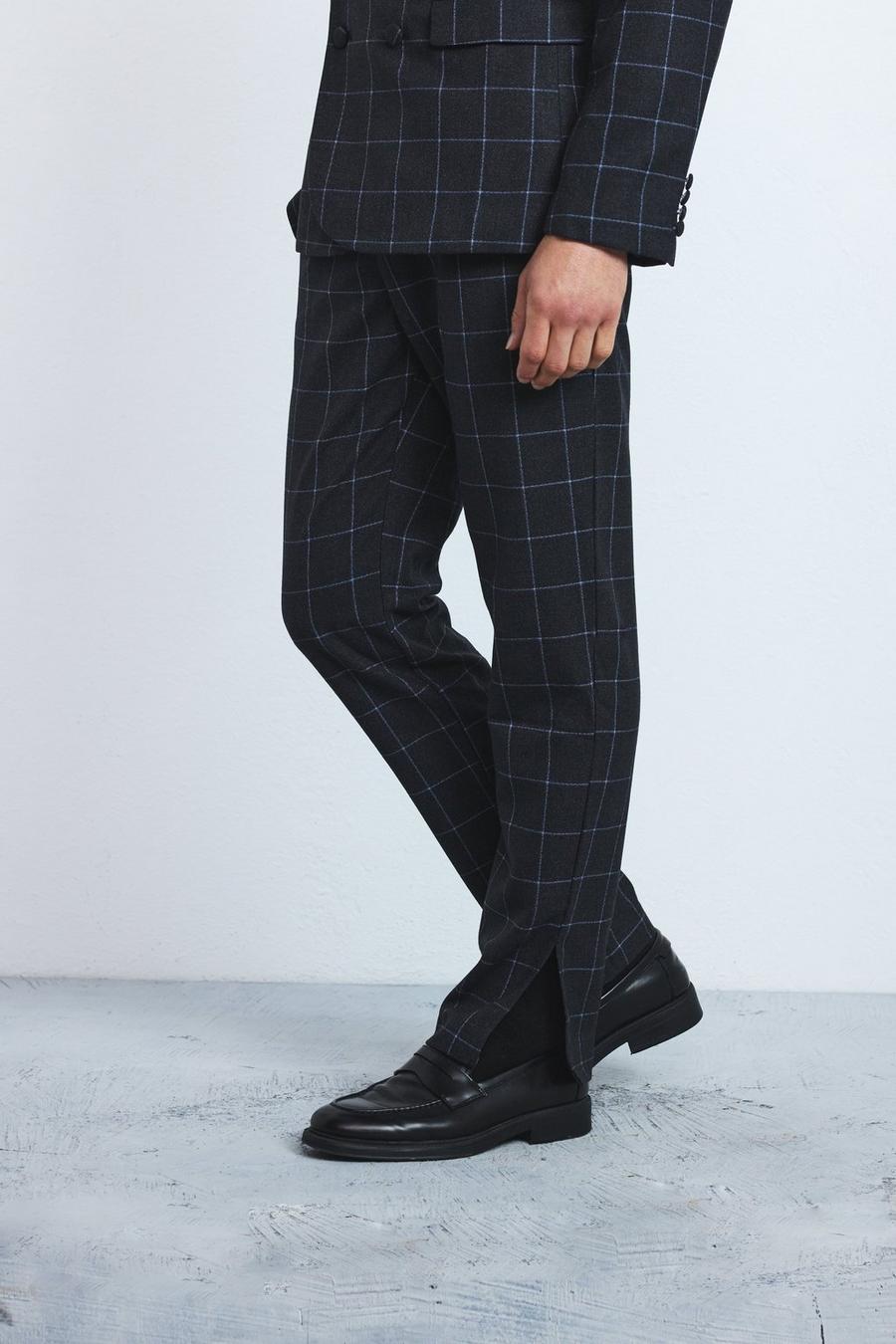 Black Window Check Straight Fit Trousers image number 1
