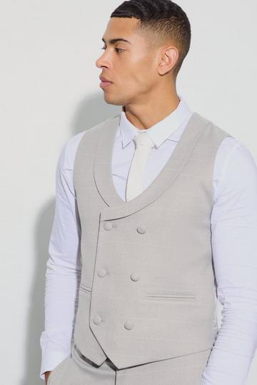 Grey Slim Fit Window Check Double Breasted Waistcoat