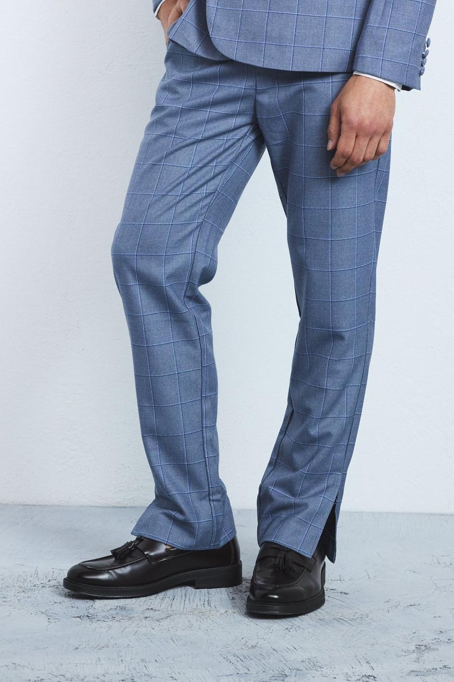 Blue Window Check Straight Fit Trousers image number 1