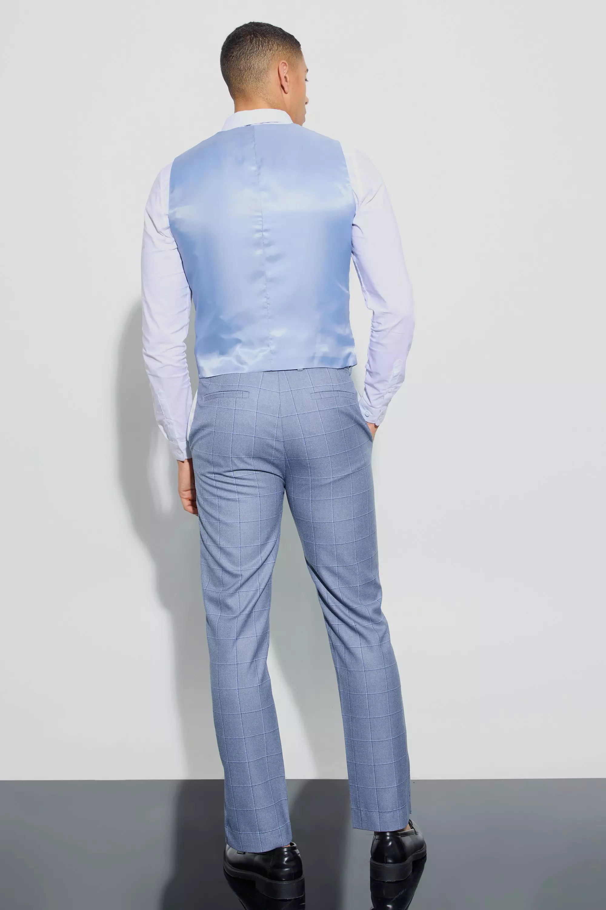 Blue Window Check Double Breasted Waistcoat alternative image